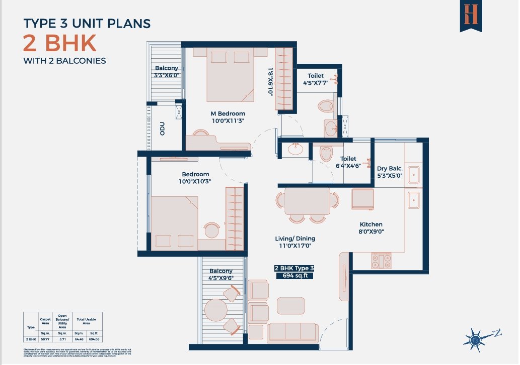 Large 4 BHK Floor Plan - 715 Sq. Ft.