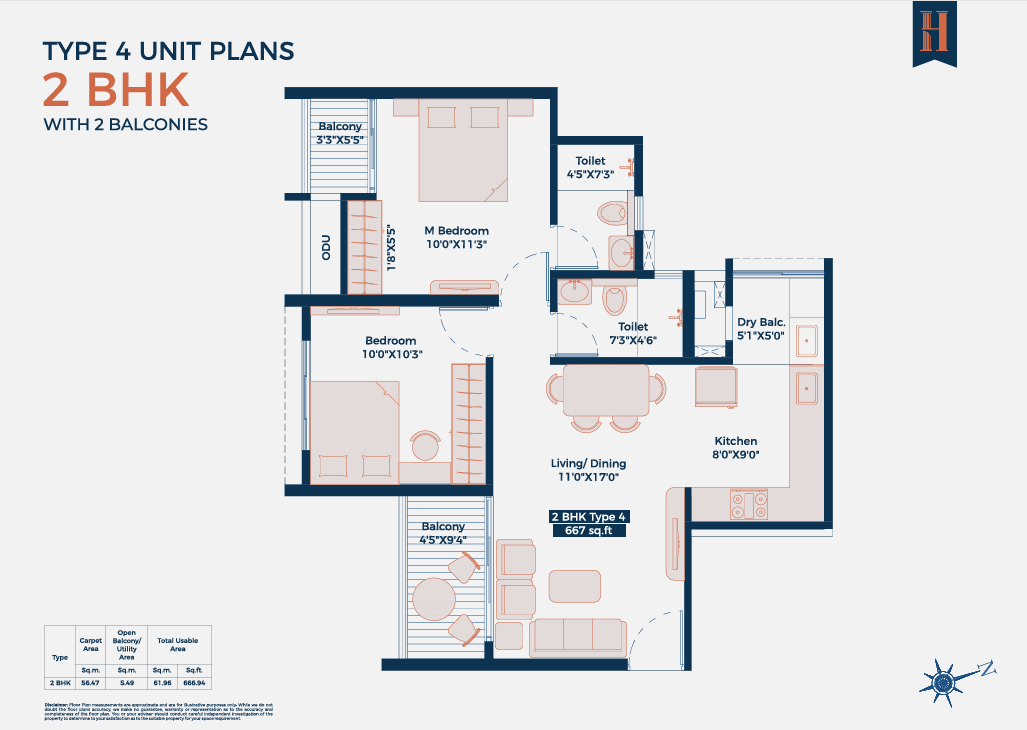 Luxe 4 BHK Floor Plan - 755 Sq. Ft.